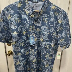 Mens IZOD Saltwater Dockside Chambray Shirt L NWT Moonlight Blue Tropical Button